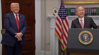 Donald Trump a Masayoshi Son na tiskové konferenci v Bílém domě (21. 1. 2025)
