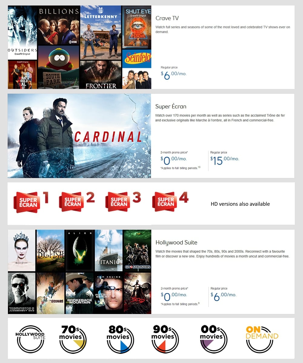 Filmy, seriály, programy s možností timeshiftu, 4K programy