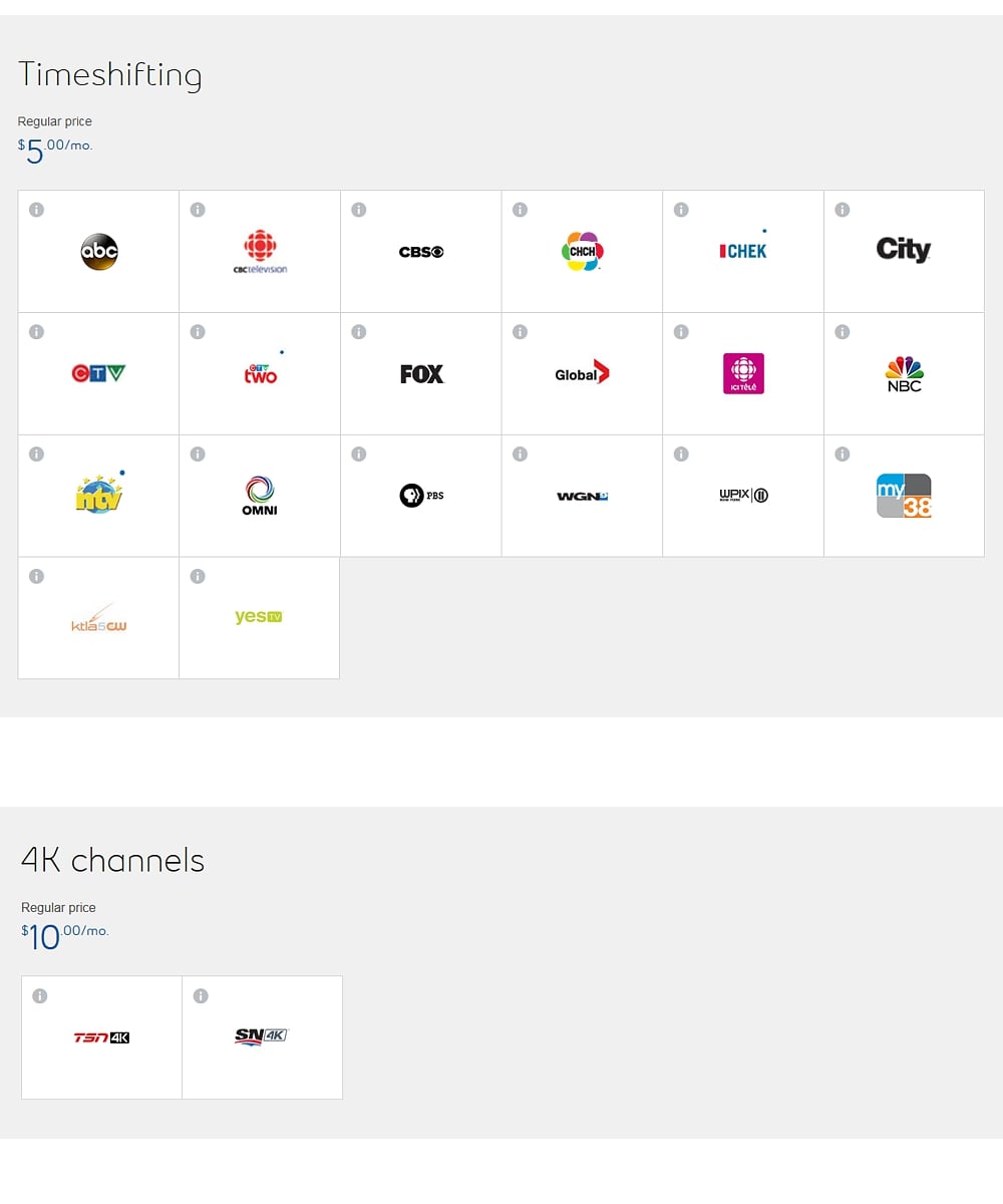 Filmy, seriály, programy s možností timeshiftu, 4K programy