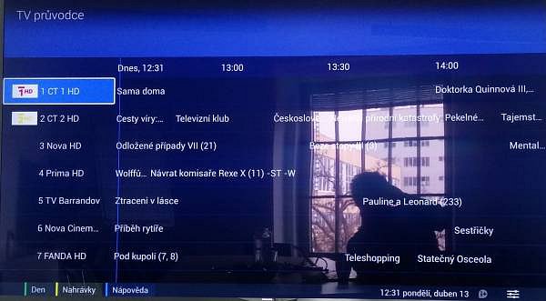 EPG je bez obrazu a zvuku a ti co se ptají po odlescích v obrazovce, to na snímku vidí myslím jasně. Umístit tenhle televizor přímo proti oknu není ideální!