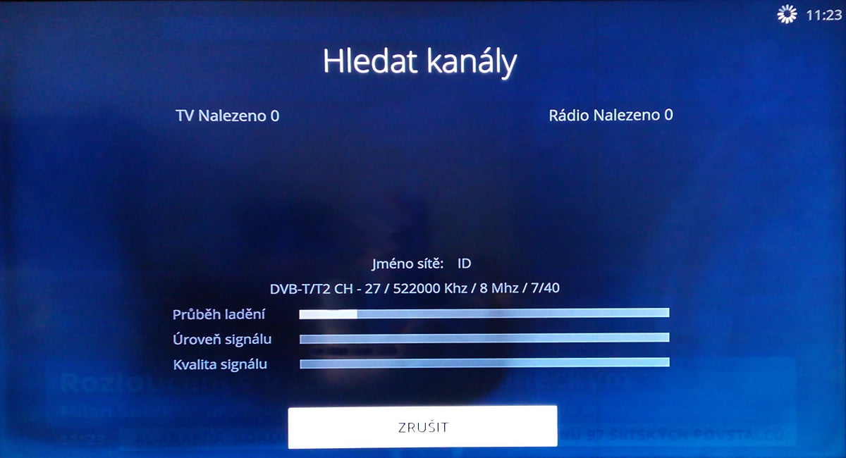 Průběh ladění DVB-T na O2 TV