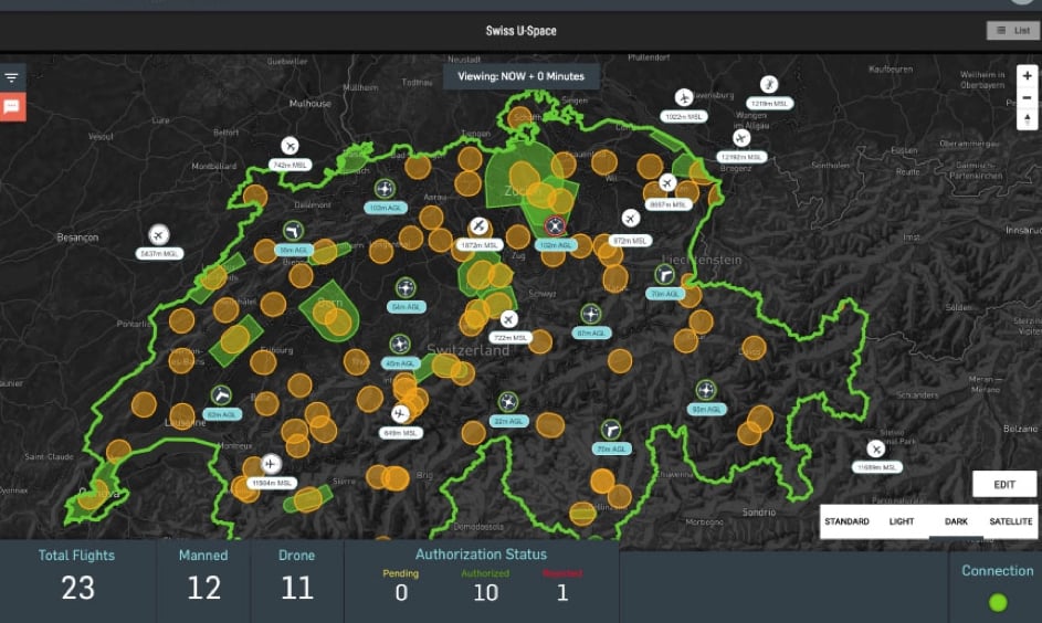 Náhled na správcovské rozhraní UTM aplikace AirMap pro Řízení letového provozu