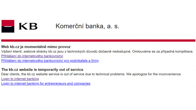 Banky - web - výpadek - Komerční banka