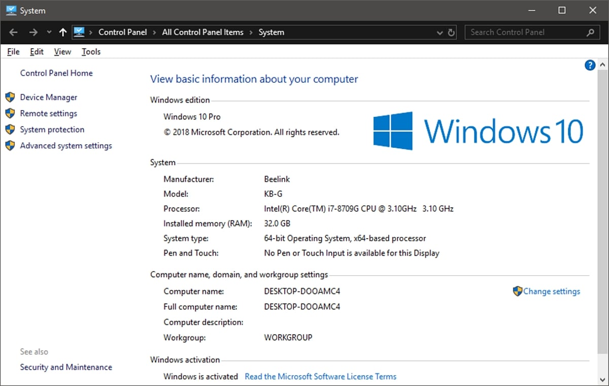 Systémové informace – Kaby G7