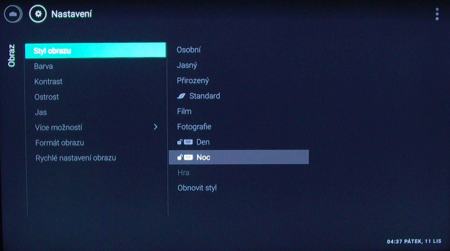 Philips 65PUS7601 - menu nastavení