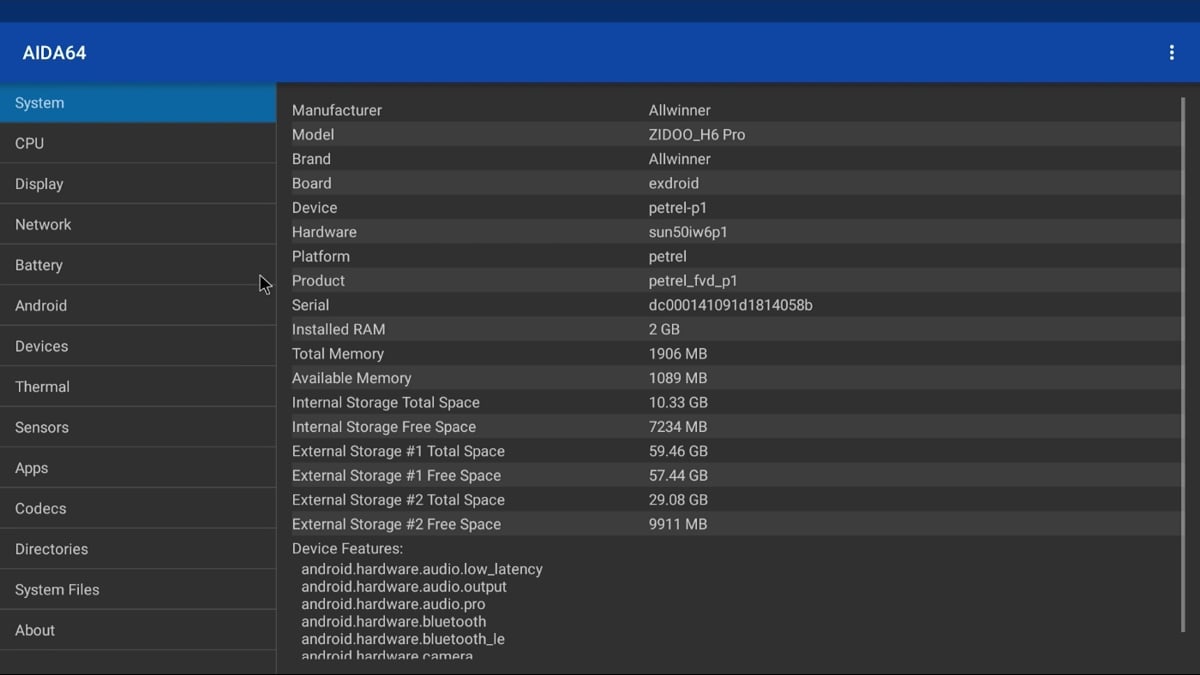 Zidoo H6 Pro - Aida 64