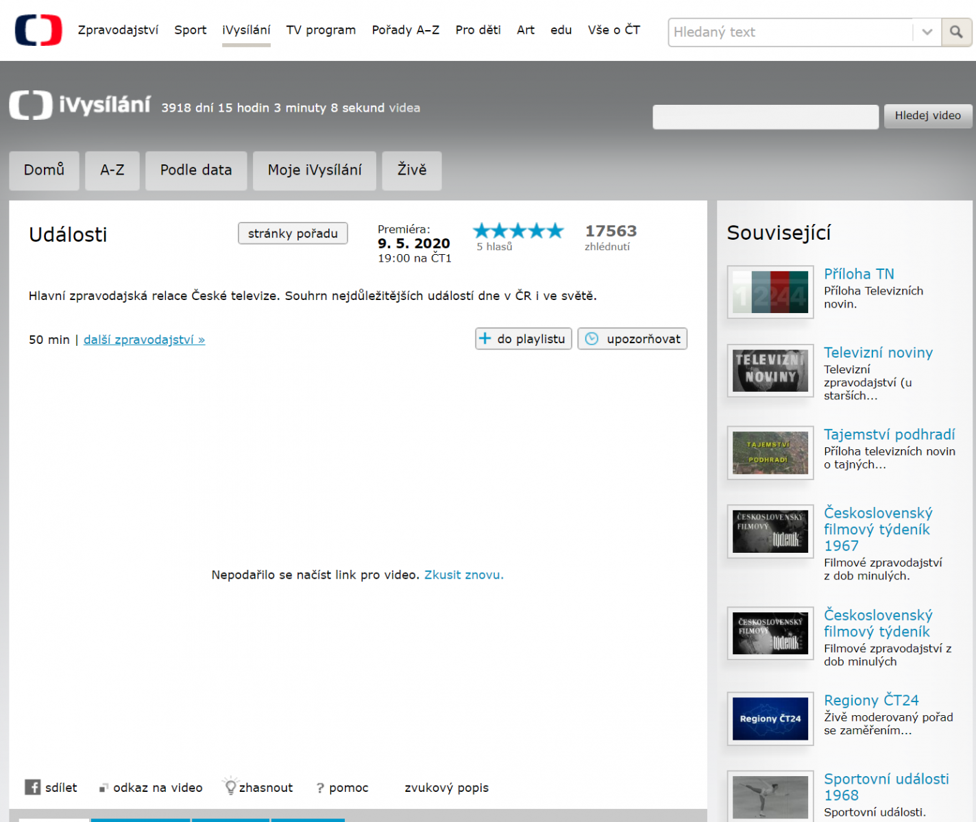 Nefungující iVysílání
