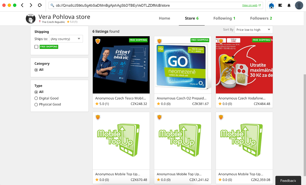 Anonymní české SIM karty na platformě OpenBazaar