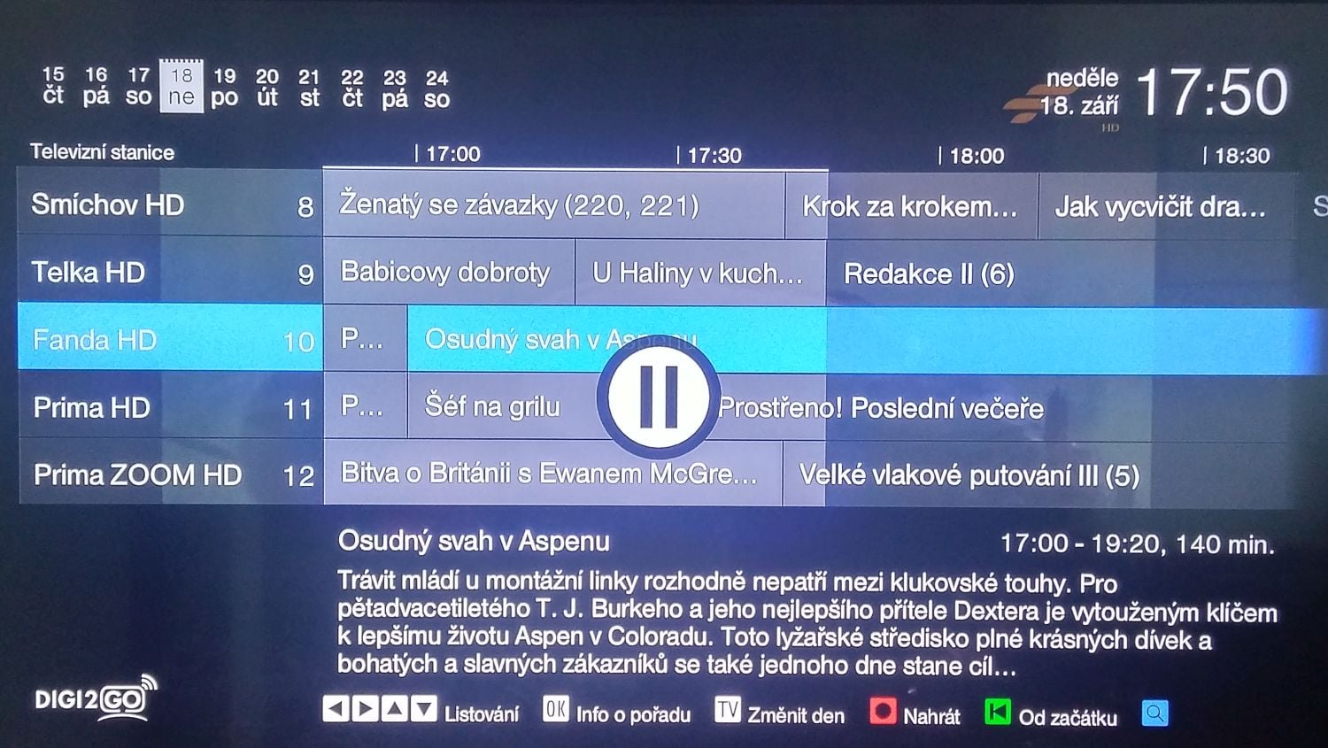 Digi2GO, set-top box Arris VIP1113 - EPG
