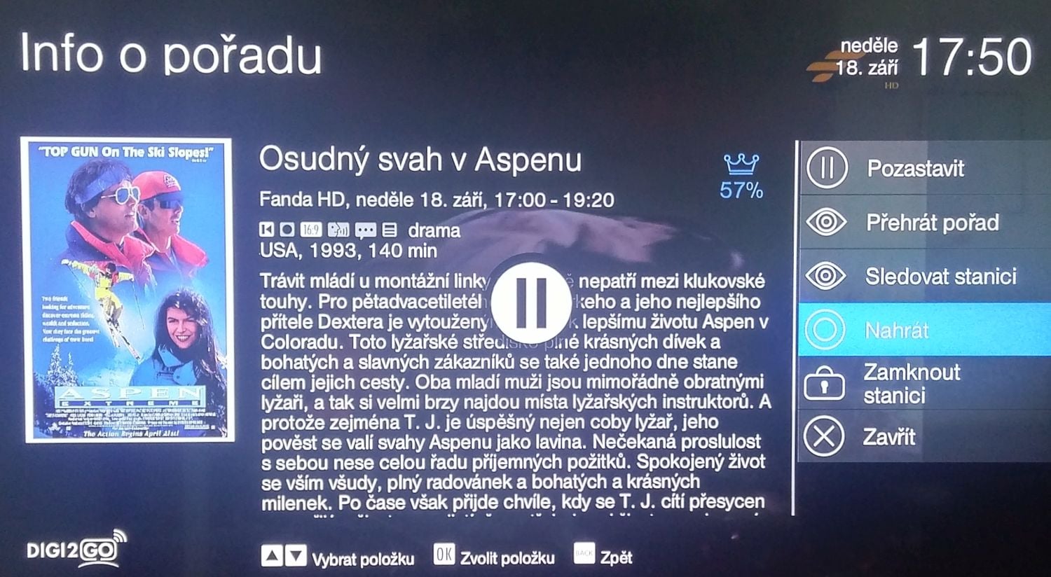 Digi2GO, set-top box Arris VIP1113 - EPG