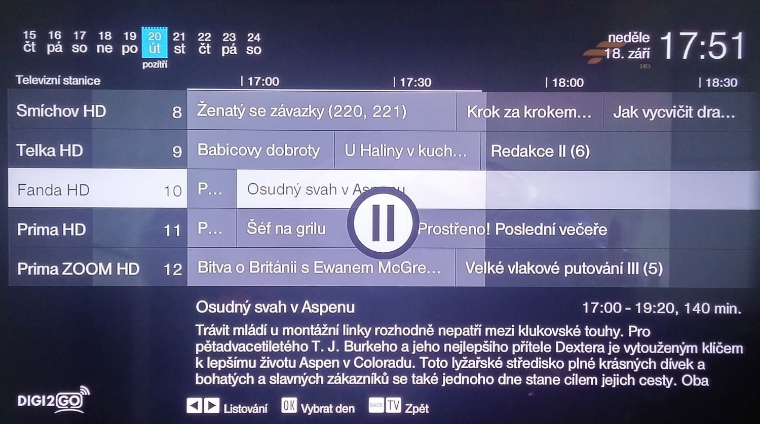 Digi2GO, set-top box Arris VIP1113 - EPG