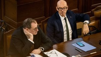 Ministr kultury Oto Klempíř (vpravo) s ministrem pro sport, prevenci a zdraví Borisem Šťastným