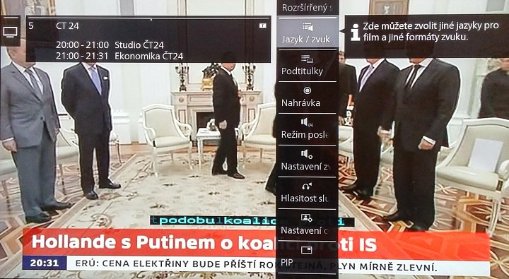 Z neznámých důvodů Loewe stále trvá na automatickém spuštění skrytých titulků po prvotní instalaci televizoru. Proč? To opravdu netuším a ani mě nic smysluplného nenapadá.Zároveň je zde vidět kontextové menu (tlačítko Menu).