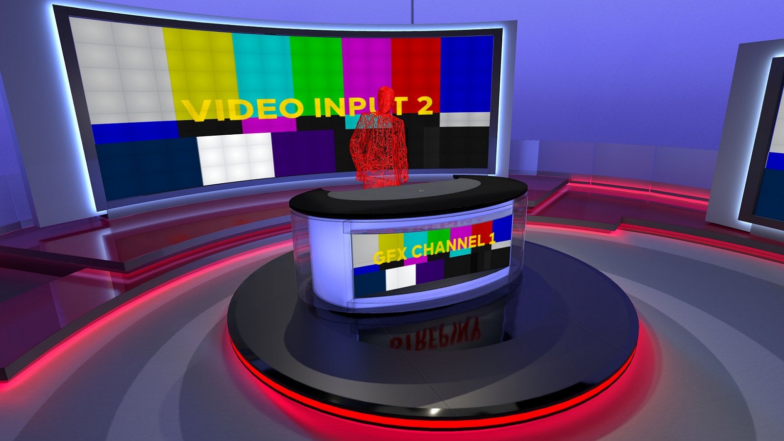 Televizní noviny a Střepiny v 3D modelu klíčovaného studia