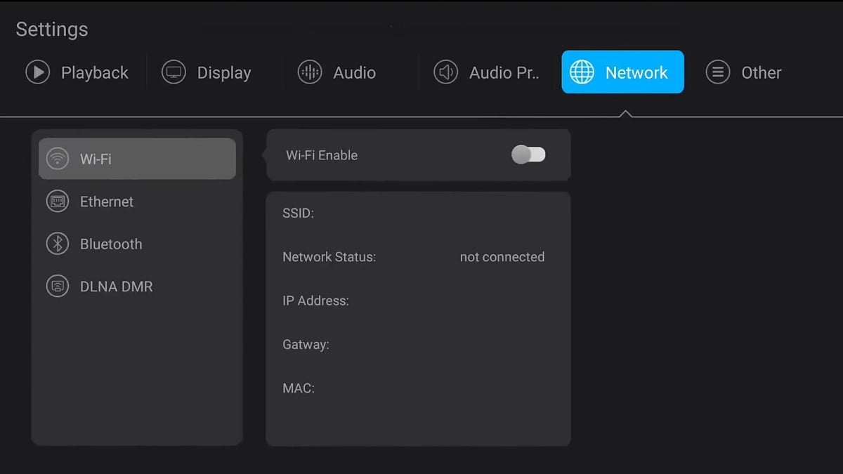 Zidoo X20 Pro - Síťová nastavení a ostatní nastavení