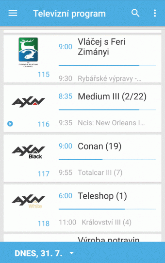 Takto dnes dopoledne vypadala nabídka 02 TV s kanály AXN. Na třetím snímku vidíte, že jsou k dispozici i při zadání datumu 1. srpna. Úprava se tedy zjevně chystá.