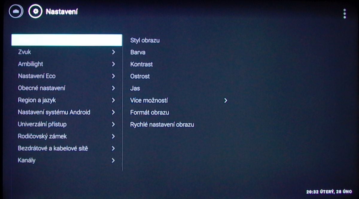 Philips 43PUS6501 - menu nastavení - obraz