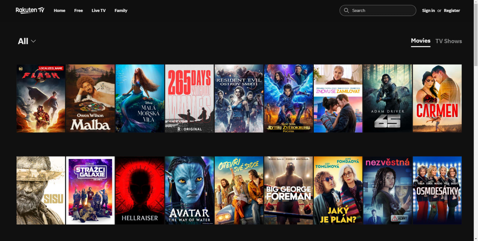 Vyhledávání a třídění na Rakuten TV