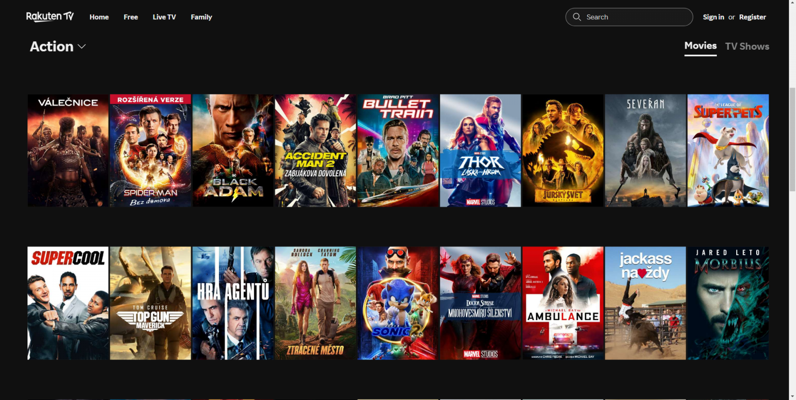 Vyhledávání a třídění na Rakuten TV
