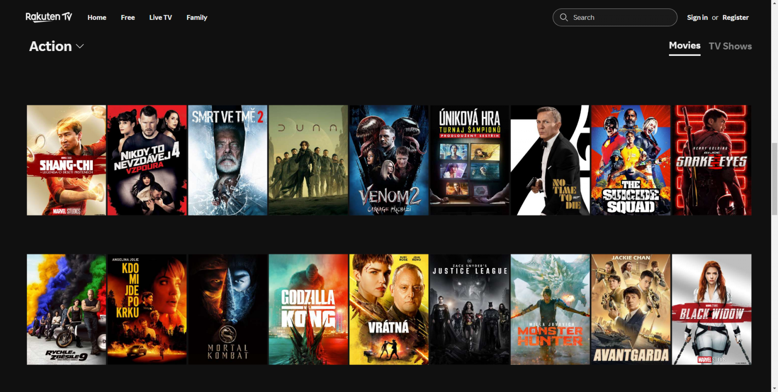 Vyhledávání a třídění na Rakuten TV