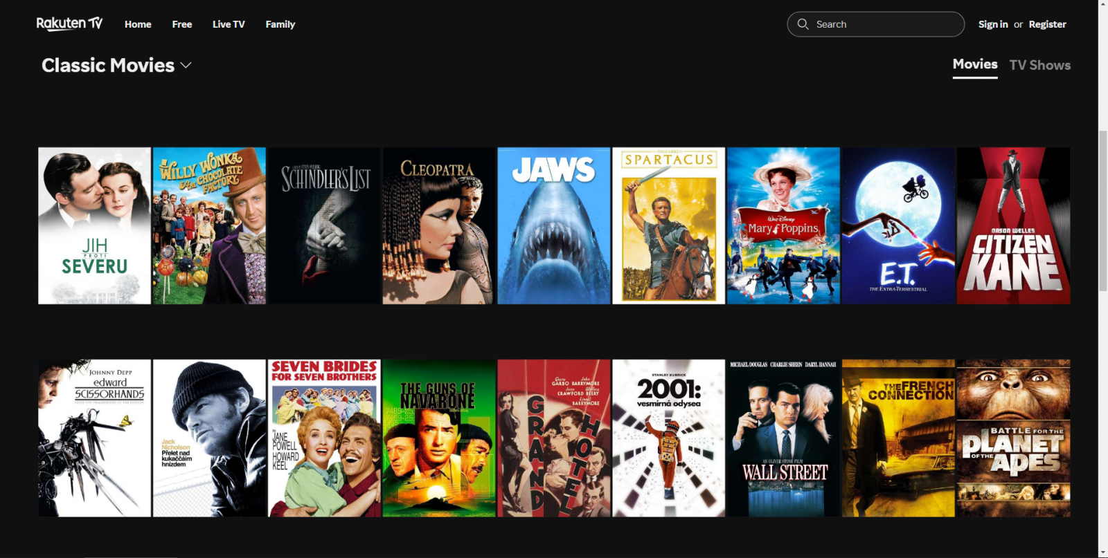 Vyhledávání a třídění na Rakuten TV