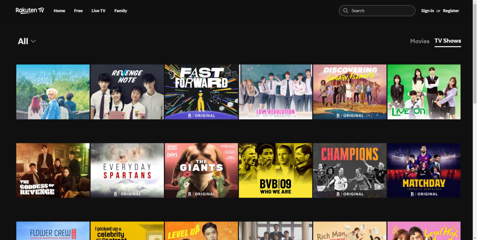 Vyhledávání a třídění na Rakuten TV