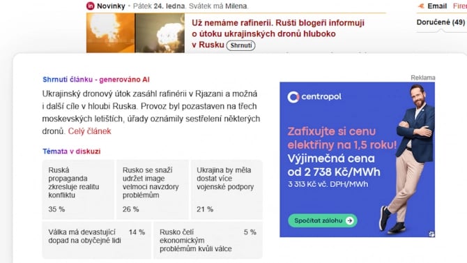 Seznam.cz - AI - homepage - Souhrn