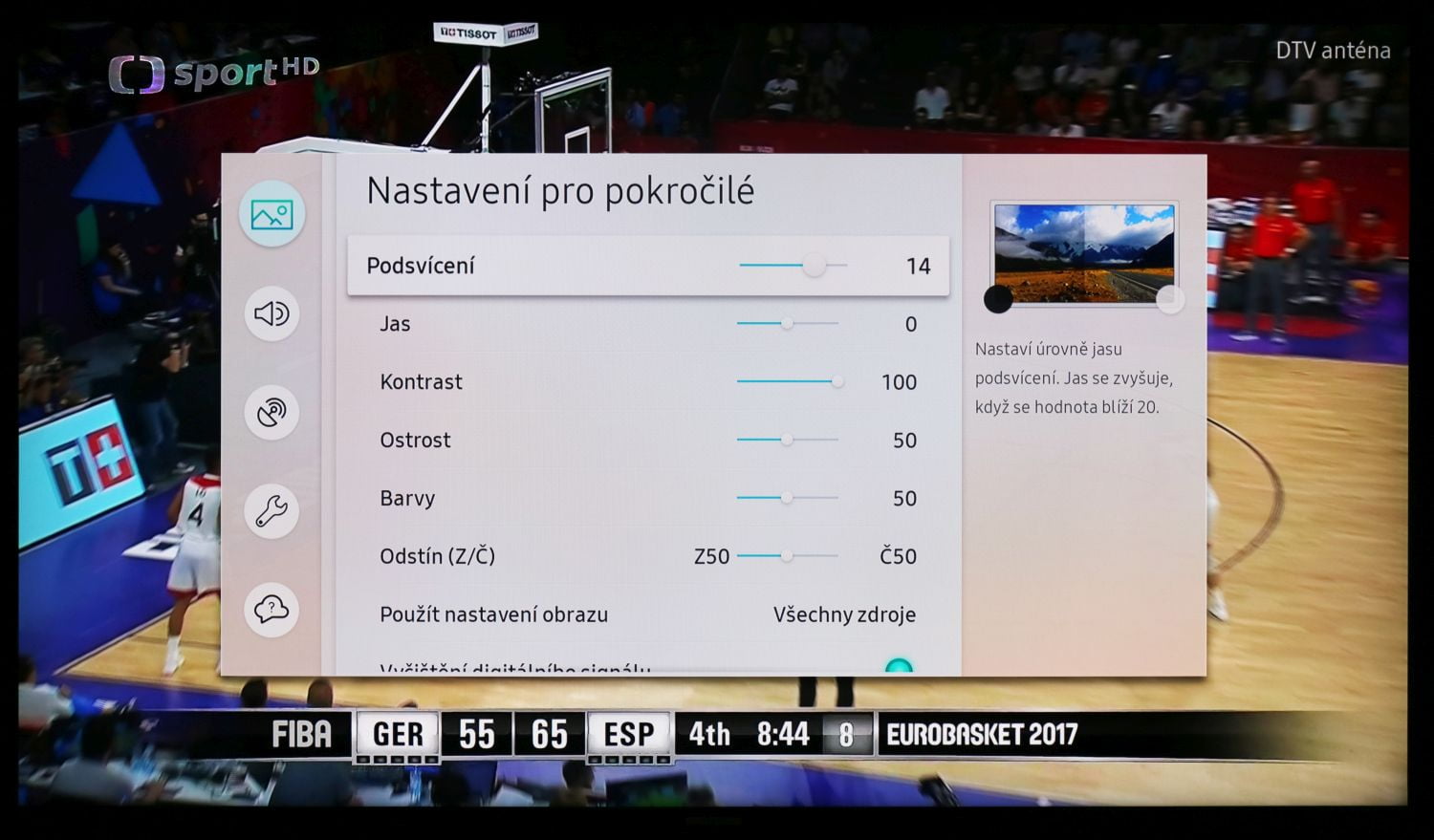 Samsung QE49Q7F - menu nastavení