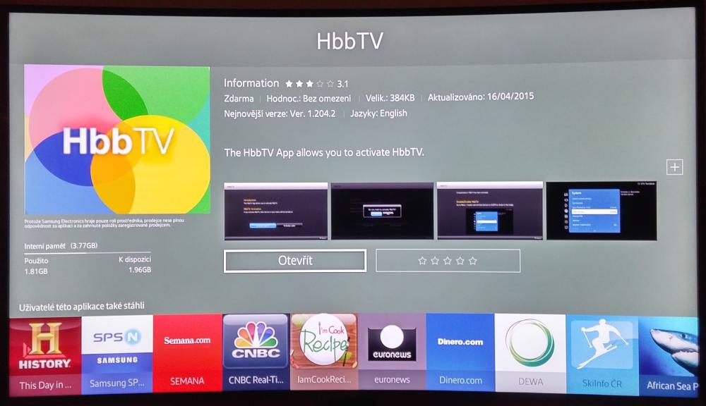 Zprovoznit HbbTV znamenalo nejprve najit a pak nainstalovat aplikaci.