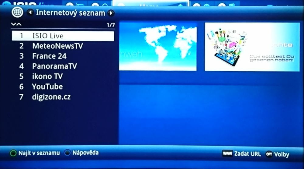 Internetový seznam do kterého se dostanete např. přes tlačítko tlačítko WWW.