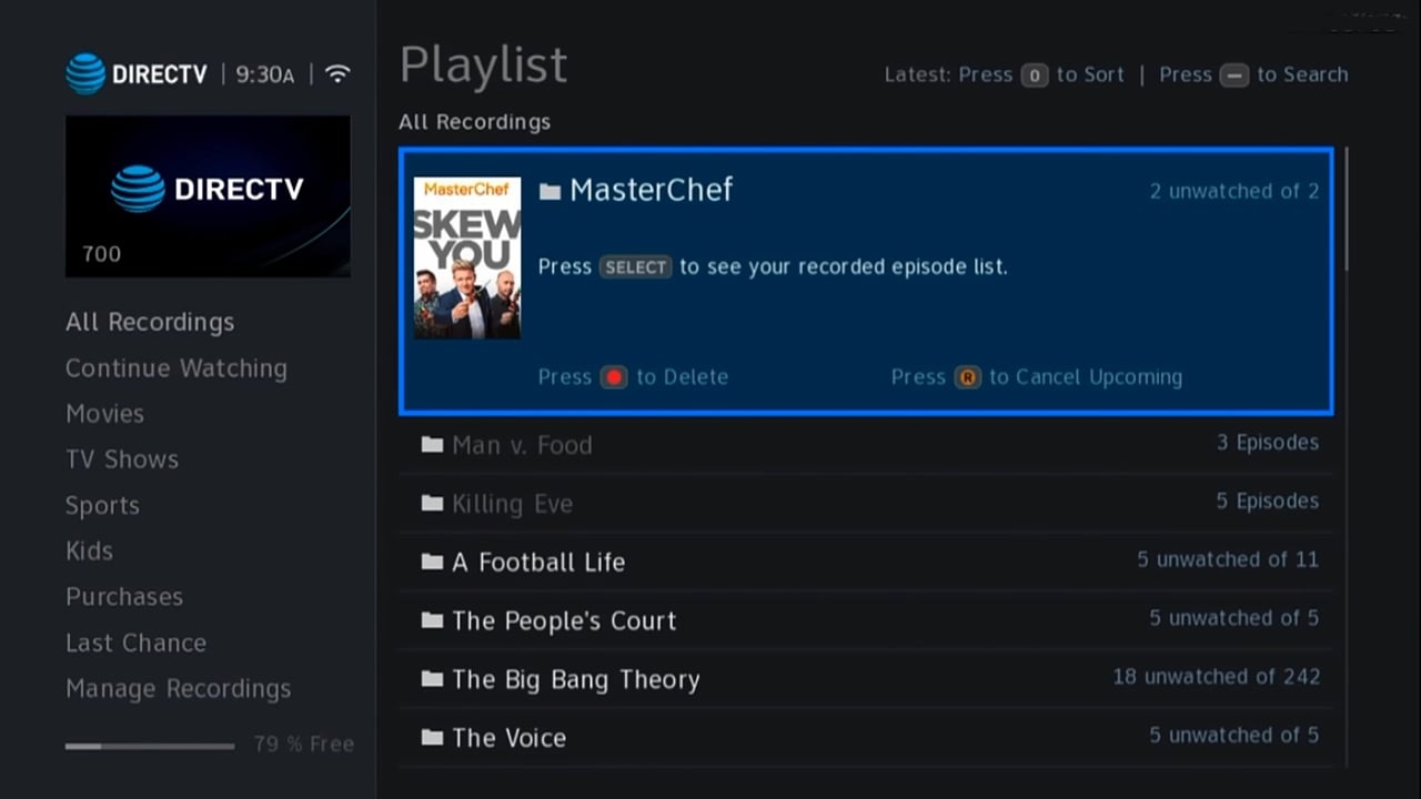 DIRECTV - Nahrávky a práce s nimi