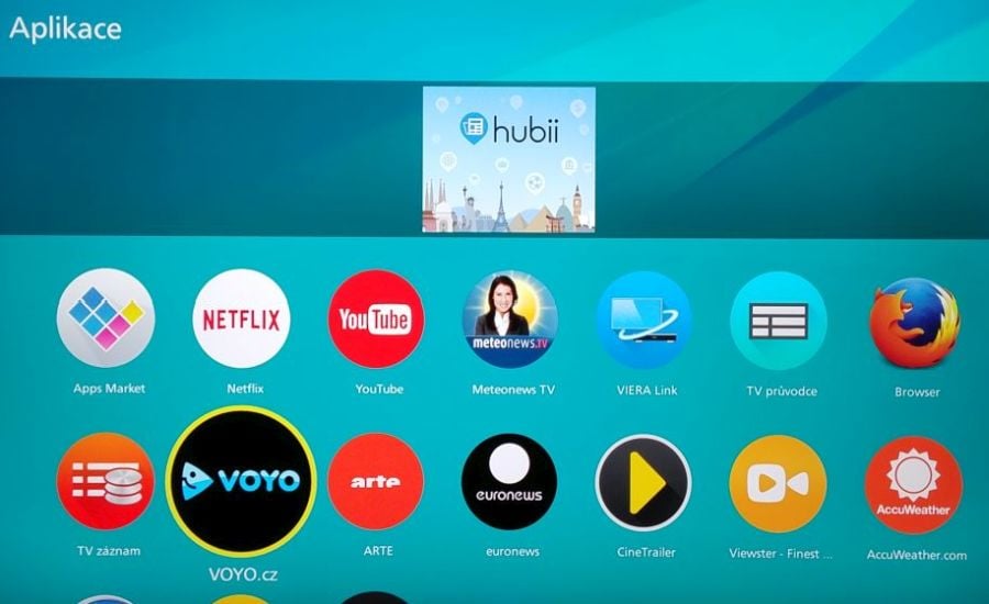 Aplikace, které jsou k dispozici v základní nabídce TV Panasonic 2016.