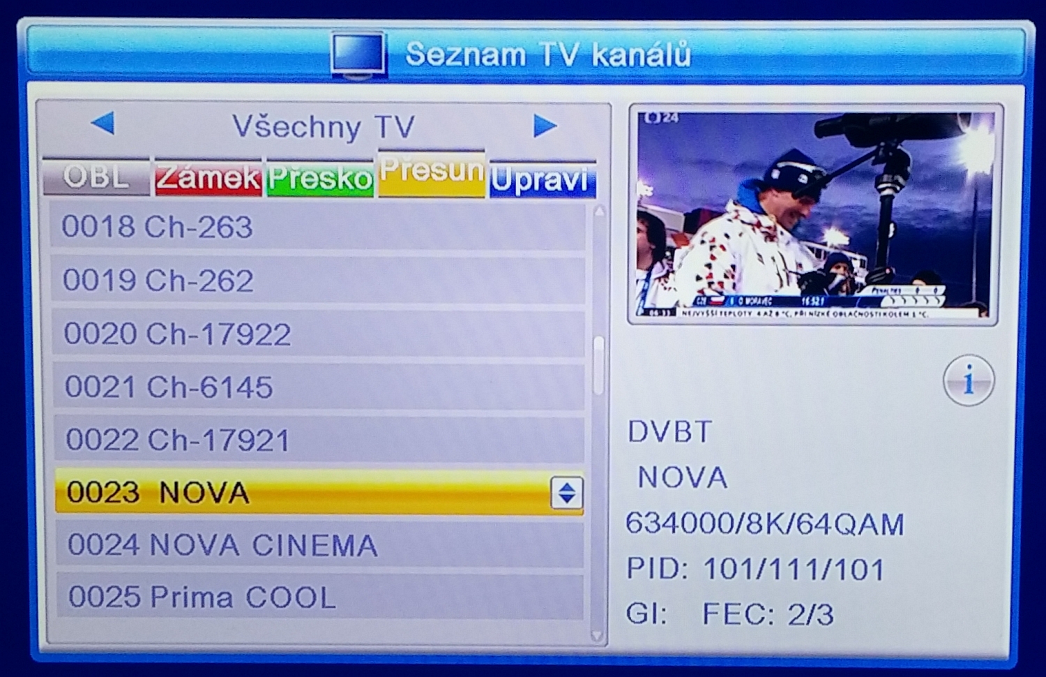 Třídění kanálů.