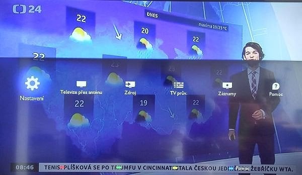 Nabídka na tlačítku Home dovolí i vstup do nastavení, EPG či nahrávek.