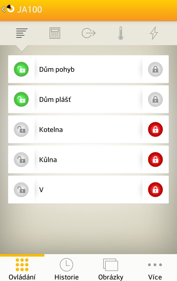 Obrazovka pro zajištění a odjištění jednotlivých sekcí. Cokoli důležitého zde děláte, vždy se po vás chce zadání hesla.