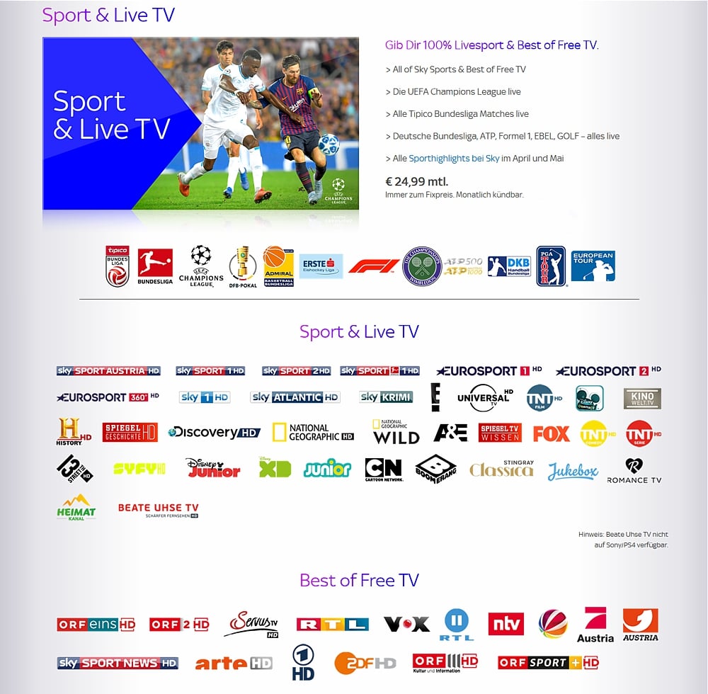 Stanice v balíčku Sport & Live TV