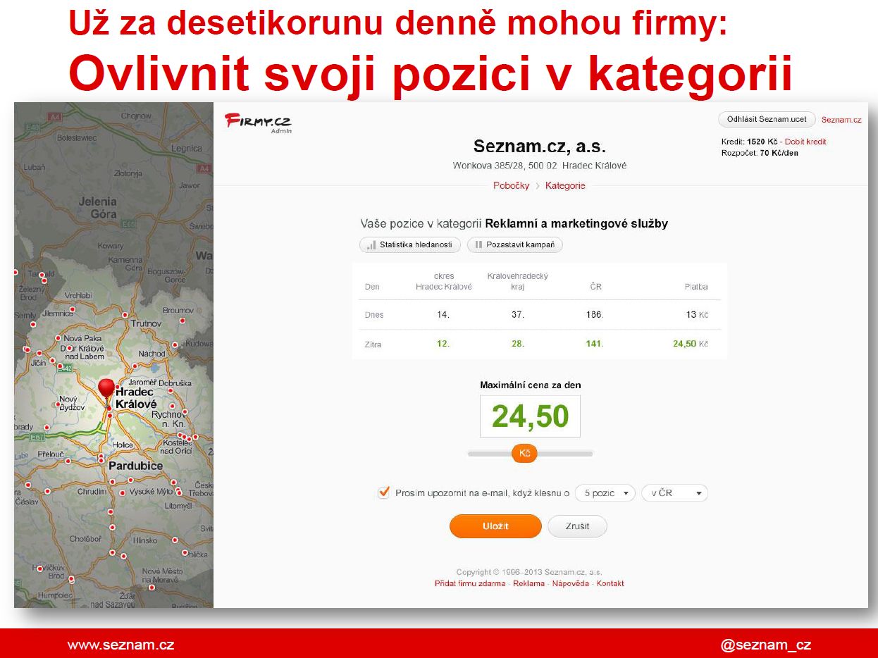 Pozice v jednotlivých kategoriích bude půjde ovlivnit prostřednictvím aukce. Cenu určí trh. 