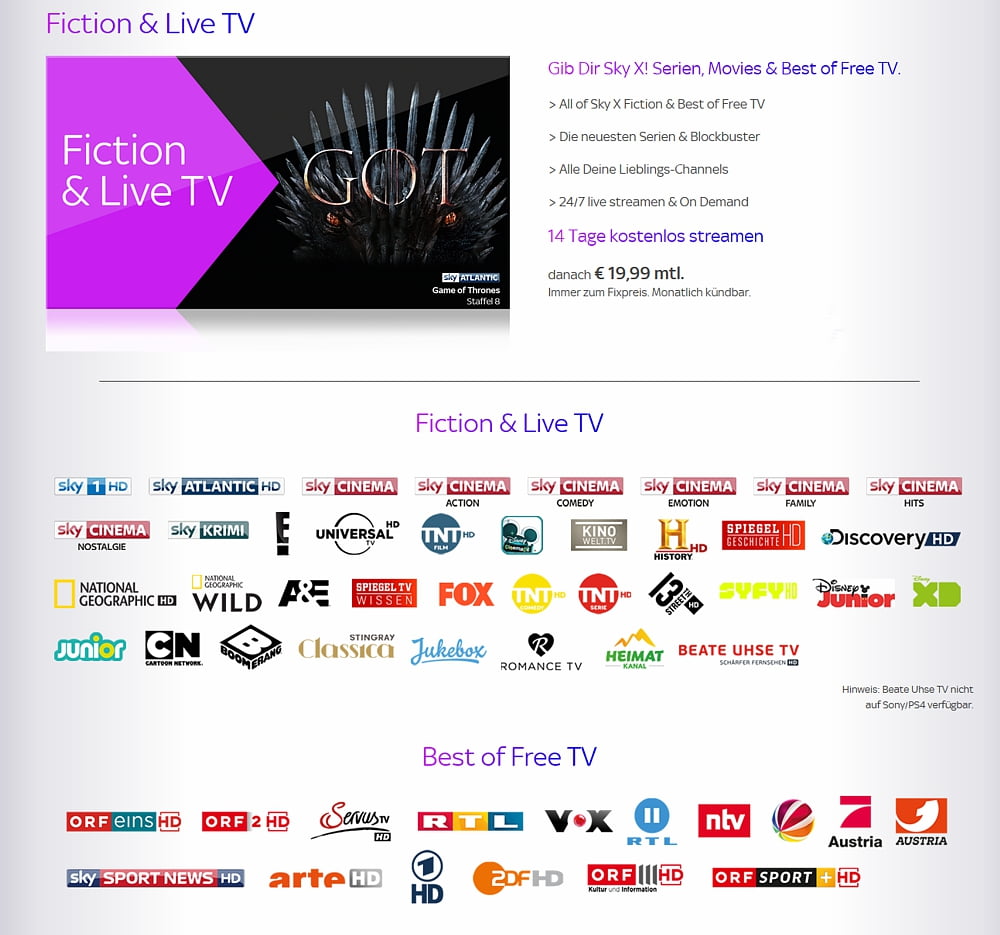 Stanice v balíčku Fiction & Live TV