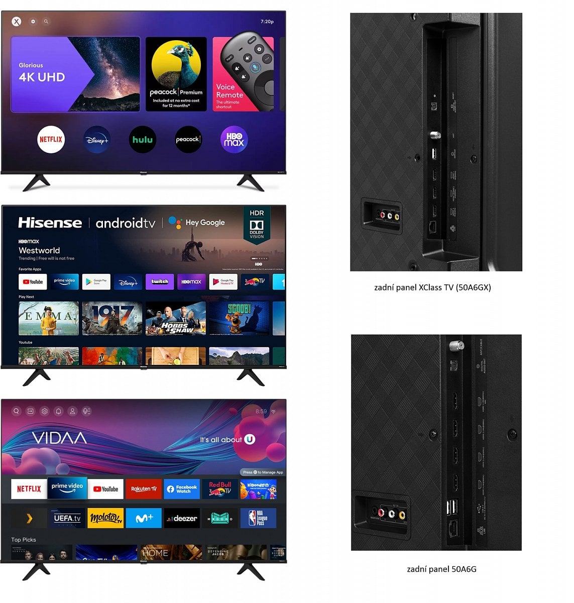 50" TV série A6G, shora: A6GX/A6G US distribuce/A6G CZ distribuce