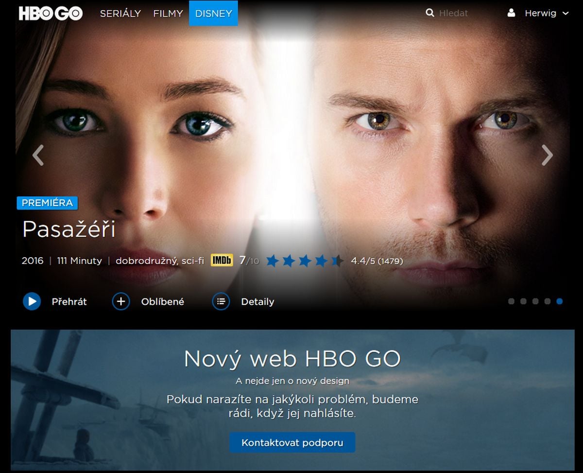 HBO GO nově, říjen 2017 (Windows PC, Firefox)