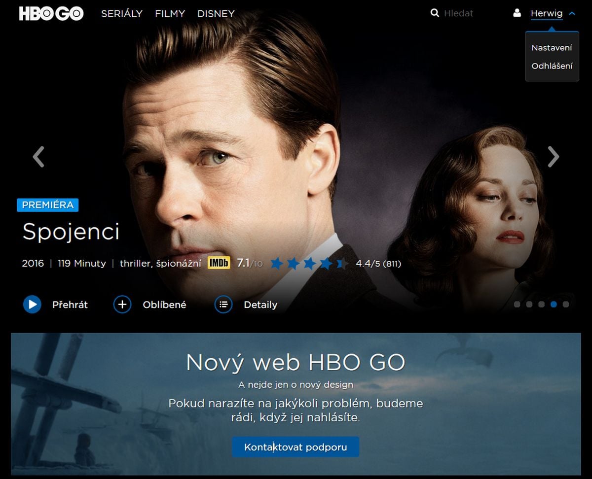 Členění nabídky ve směru dolů.