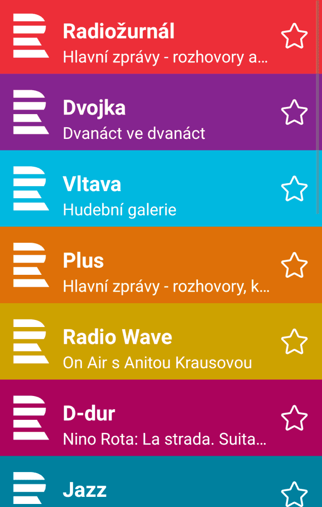 Seznam všech stanic, pro které je nová aplikace k dispozici.