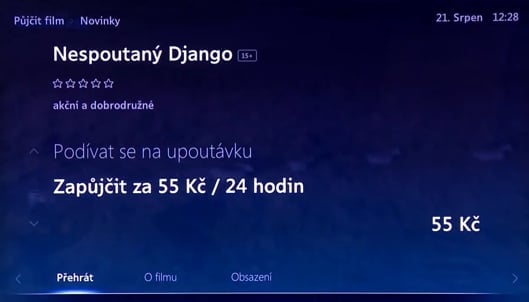 Uživatelské prostředí O2 TV – Videotéka