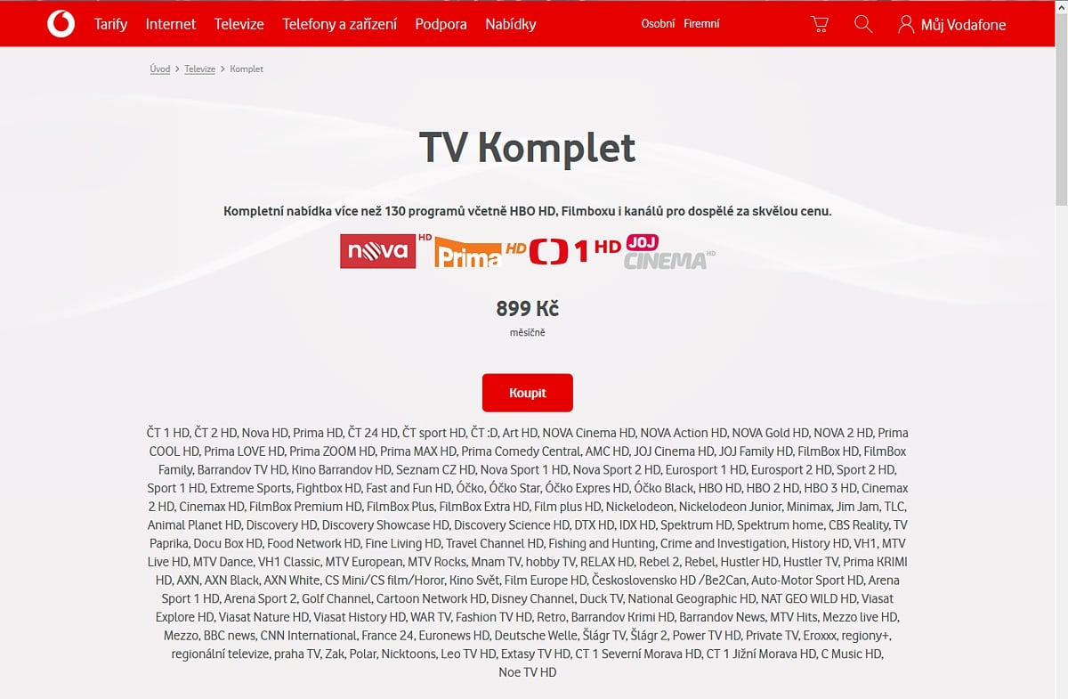 Prezentace nabídky Vodafone TV není zrovna uživatelsky přívětivá