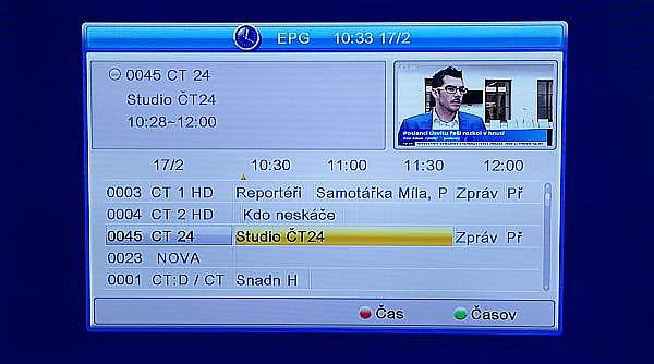 V EPG je k dispozici jediný, ale za to à la televizní náhled pro pět stanic. Podrobnější popisek vyvoláte „OK“.