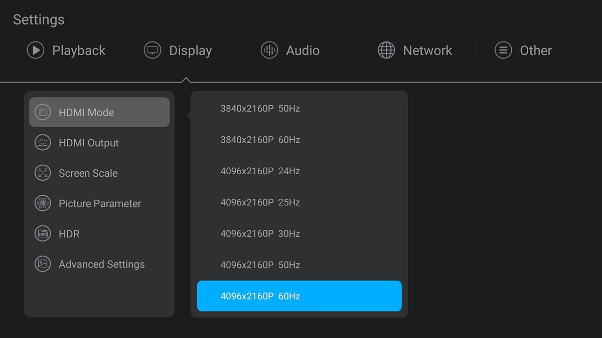 Zidoo X20 Pro - Nastavení zobrazovače