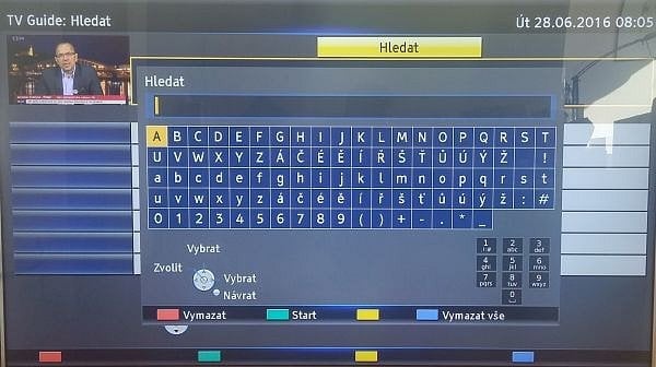 Jak vypadá EPG můžete vidět u kteréhokoli testu televizoru Panasonic na těchto stránkách. Myslím ale, že klávesnici pro vyhledávání pořadů jsme tu ještě neměli. Je rozhodně šikovná…