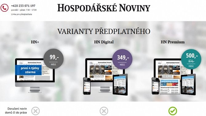 Hospodářské noviny - Economia - placený obsah - paywall