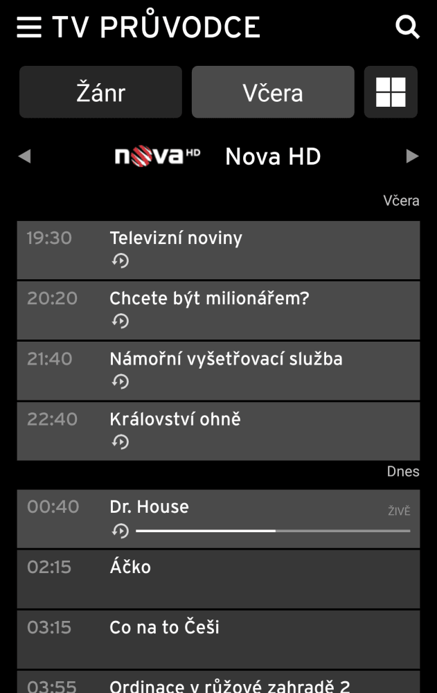 UPC Horizon Go - funkční zpětné zhlédnutí 7 dní