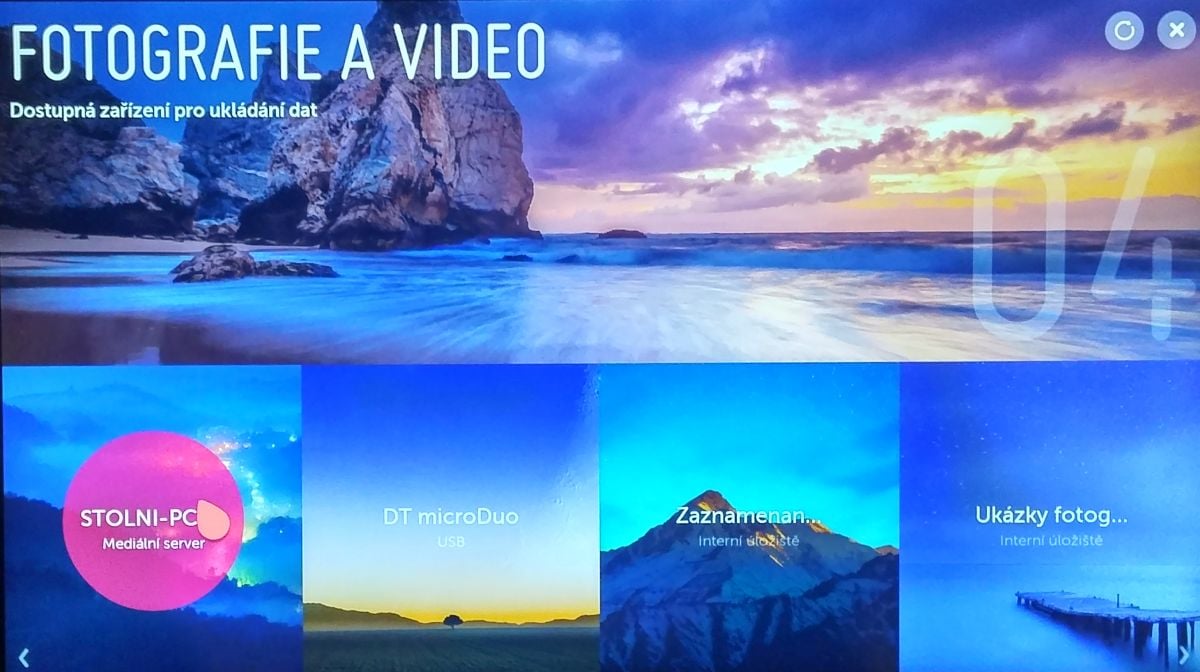 Povšimněte si dlaždice zcela vlevo dole. Přes ni se bez potíží dostanete na pevný disk počítače s Windows 10, odkud si můžete promítnout fotografie, muziku či video.